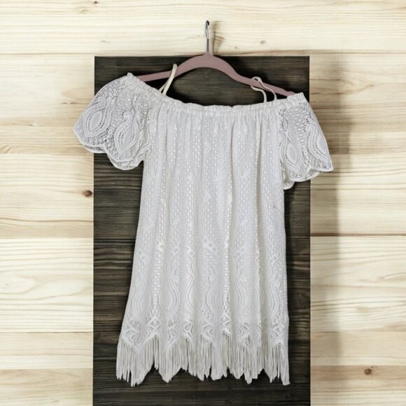 Lilly Pulitzer Lace Off The Shoulder Top -Resort White Fringe Lace Size S - Picture 2 of 8